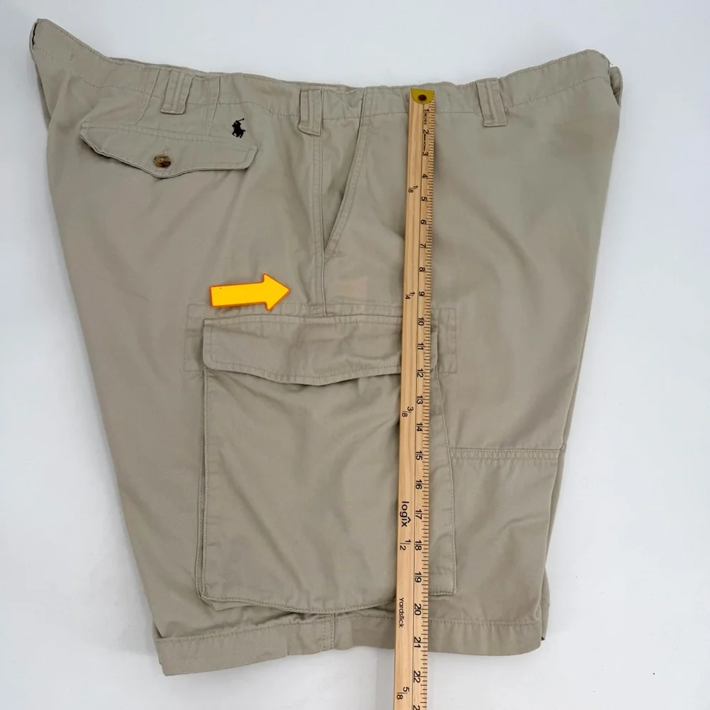Polo Ralph Lauren Shorts Men’s 50 Big Beige Cargo Pockets Relaxed-discolored